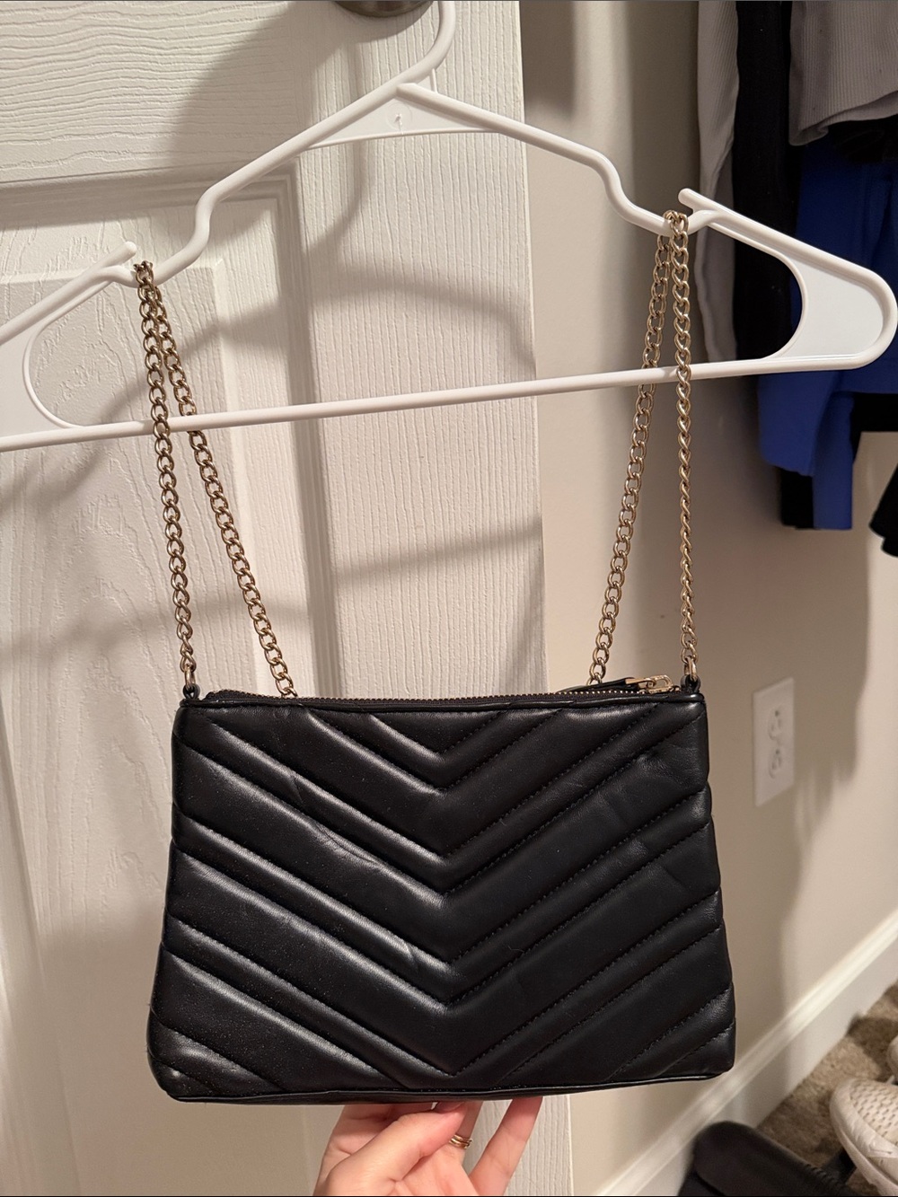 H&M Black Quilted Crossbody with Gold Chain Strap